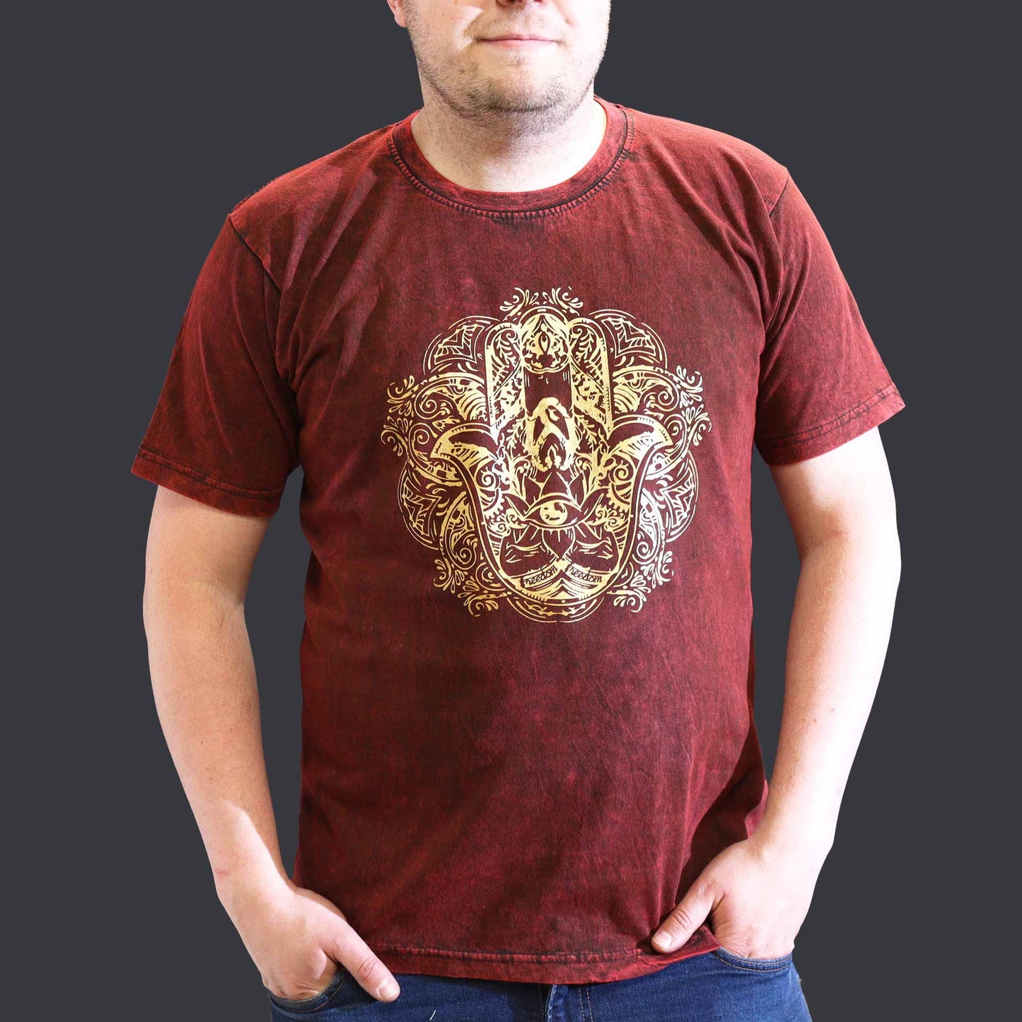 Nomad Sari Stonewashed T-Shirt – Hamsa – Weinrot – Größe XL