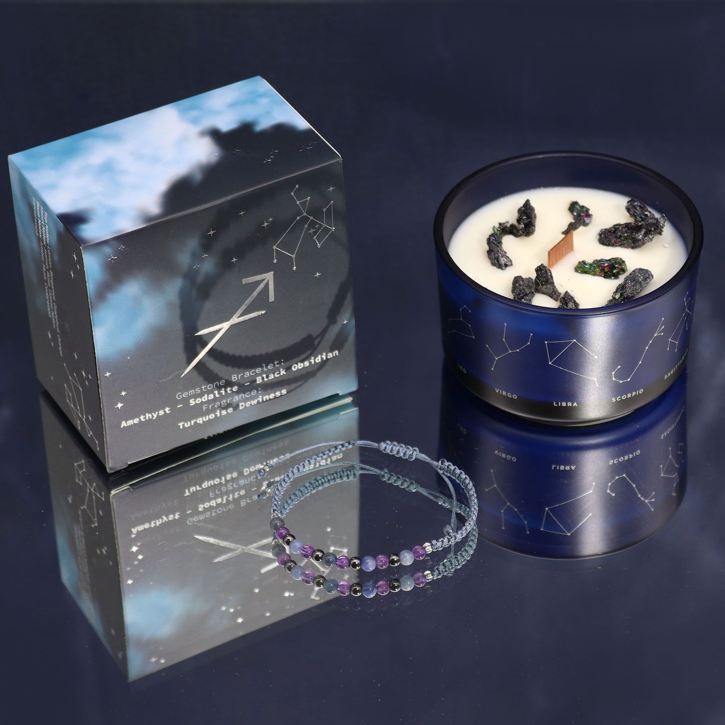 Sternzeichen Kristallkerze & Edelstein-Armband – Schütze (Sagittarius)