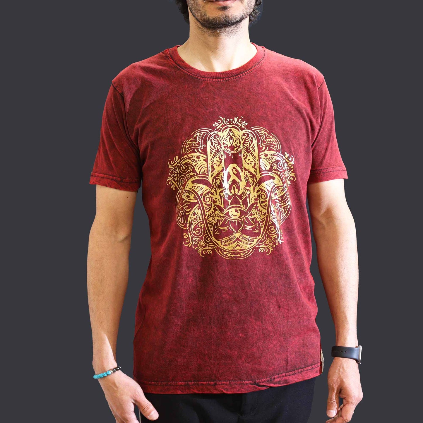 Nomad Sari Stonewashed T-Shirt – Hamsa – Weinrot – Größe M