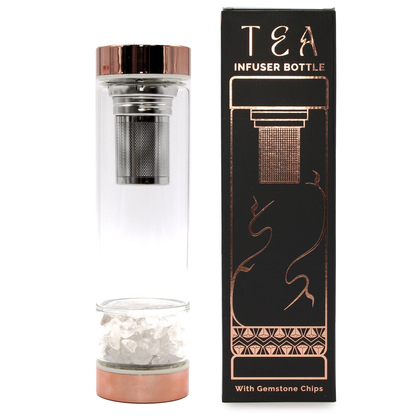 Kristallglas Tee-Infuser Flasche – Rosegold – Bergkristall