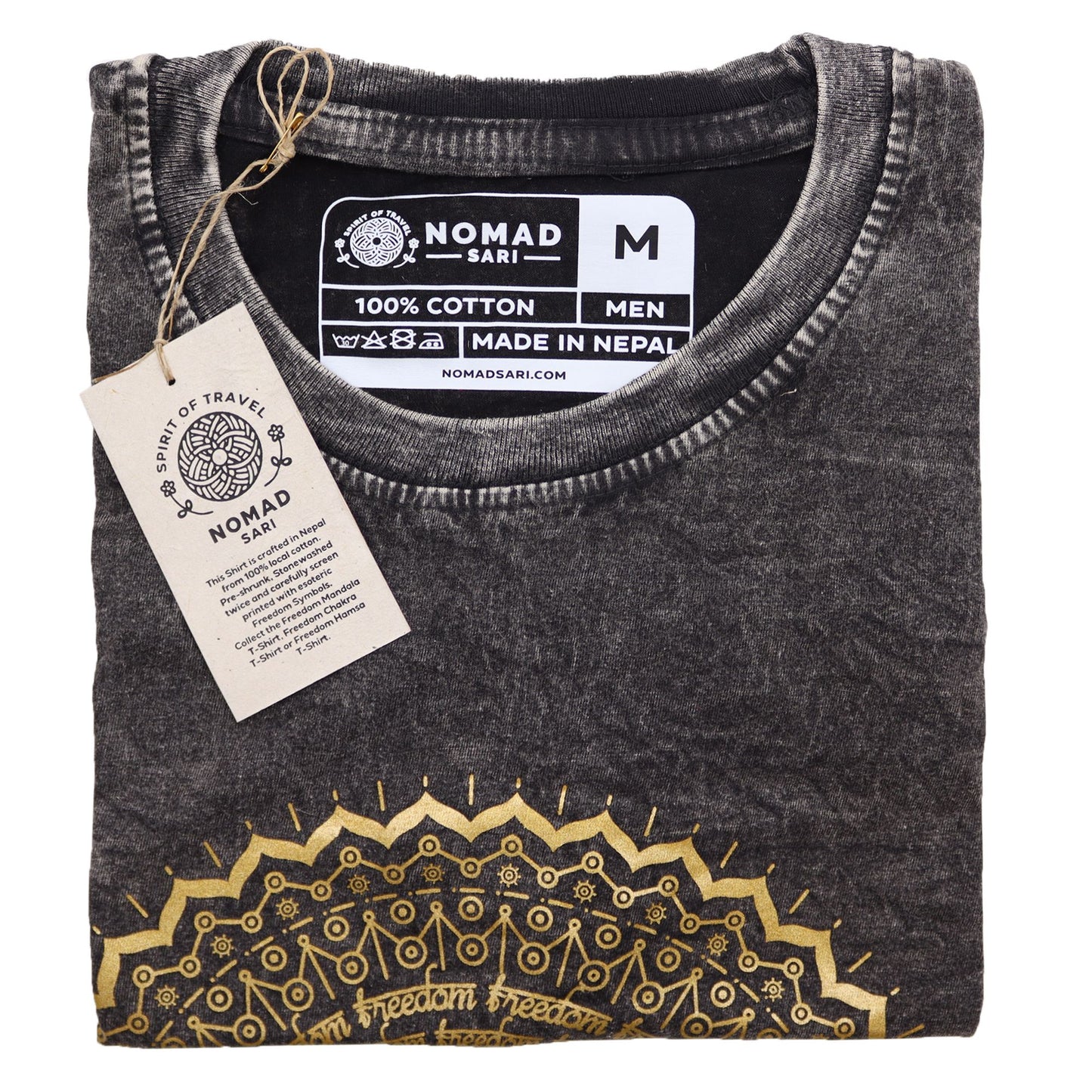 Nomad Sari Stonewashed T-Shirt – Mandala – Dunkelgrau – Größe M