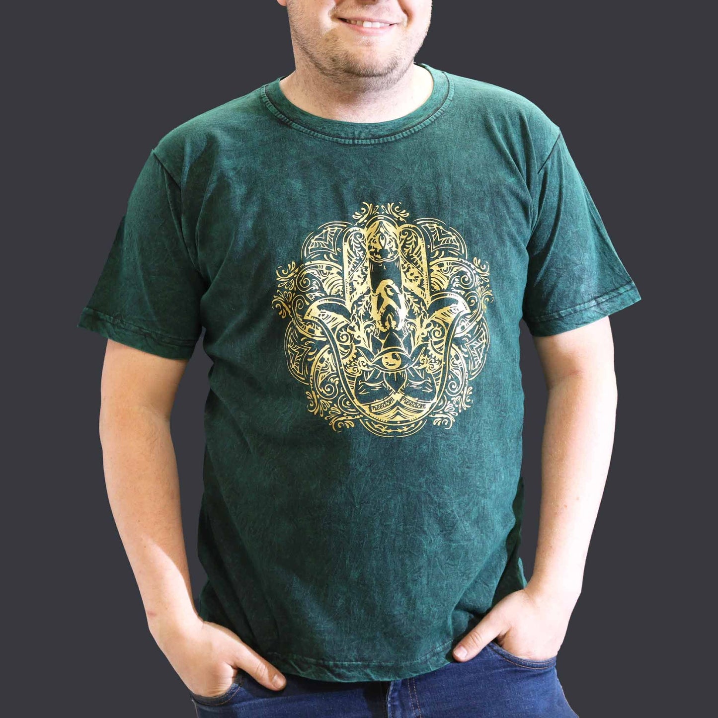 Nomad Sari Stonewashed T-Shirt – Hamsa – Grün – Größe XL