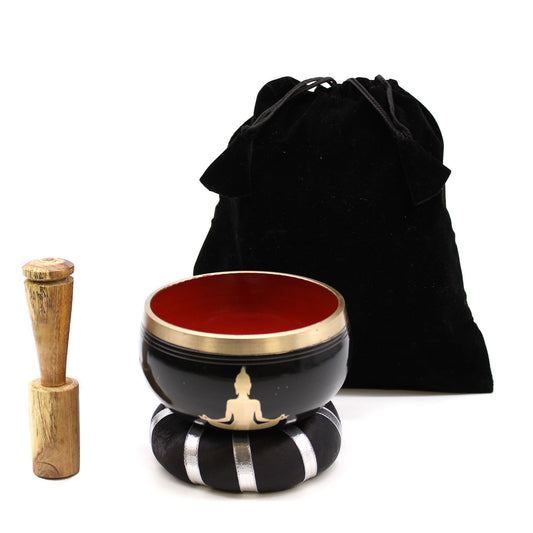 Tibetische Klangschalen-Set Buddha – Schwarz/Orange 10,7cm