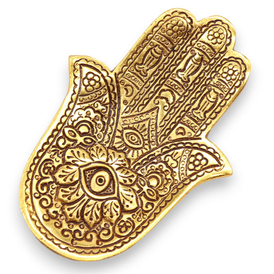 Goldener Hamsa Räucherstäbchen-Halter aus Aluminium 13x5,5cm