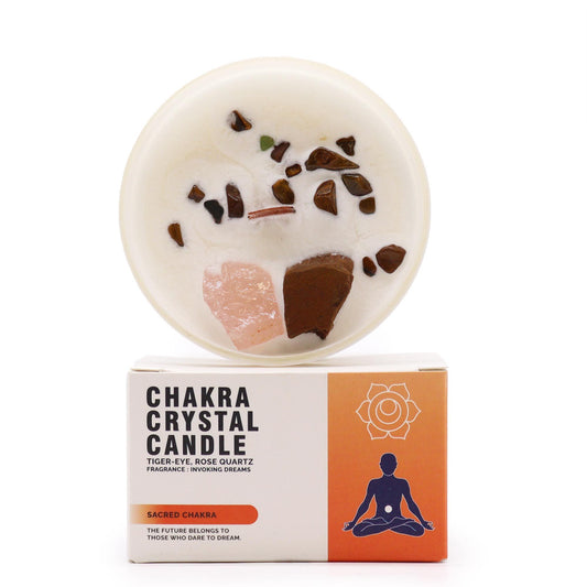 Chakra Kristallkerze – Sakralchakra | Sojakerze mit Edelsteinen