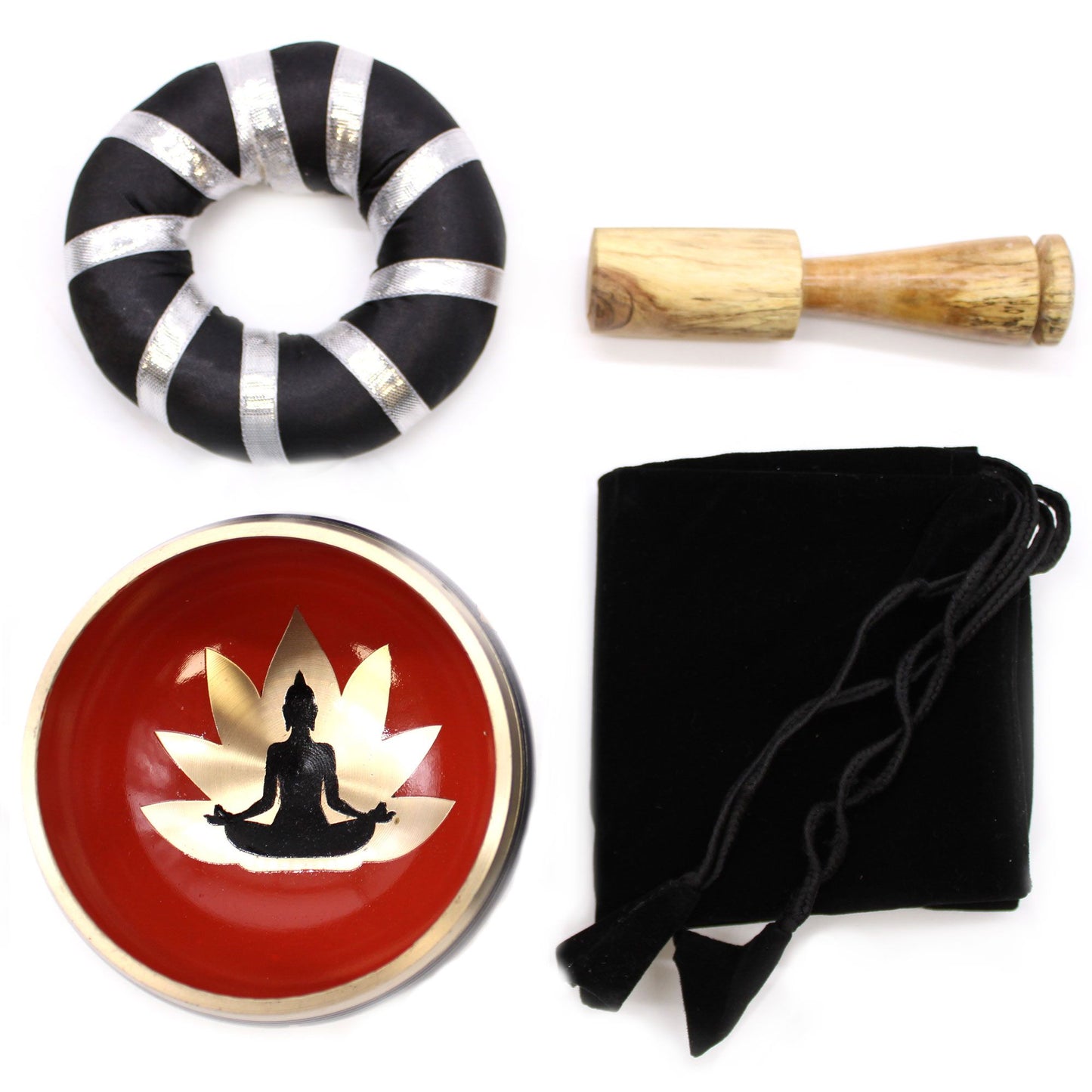 Tibetische Klangschalen-Set Buddha – Schwarz/Orange 10,7cm