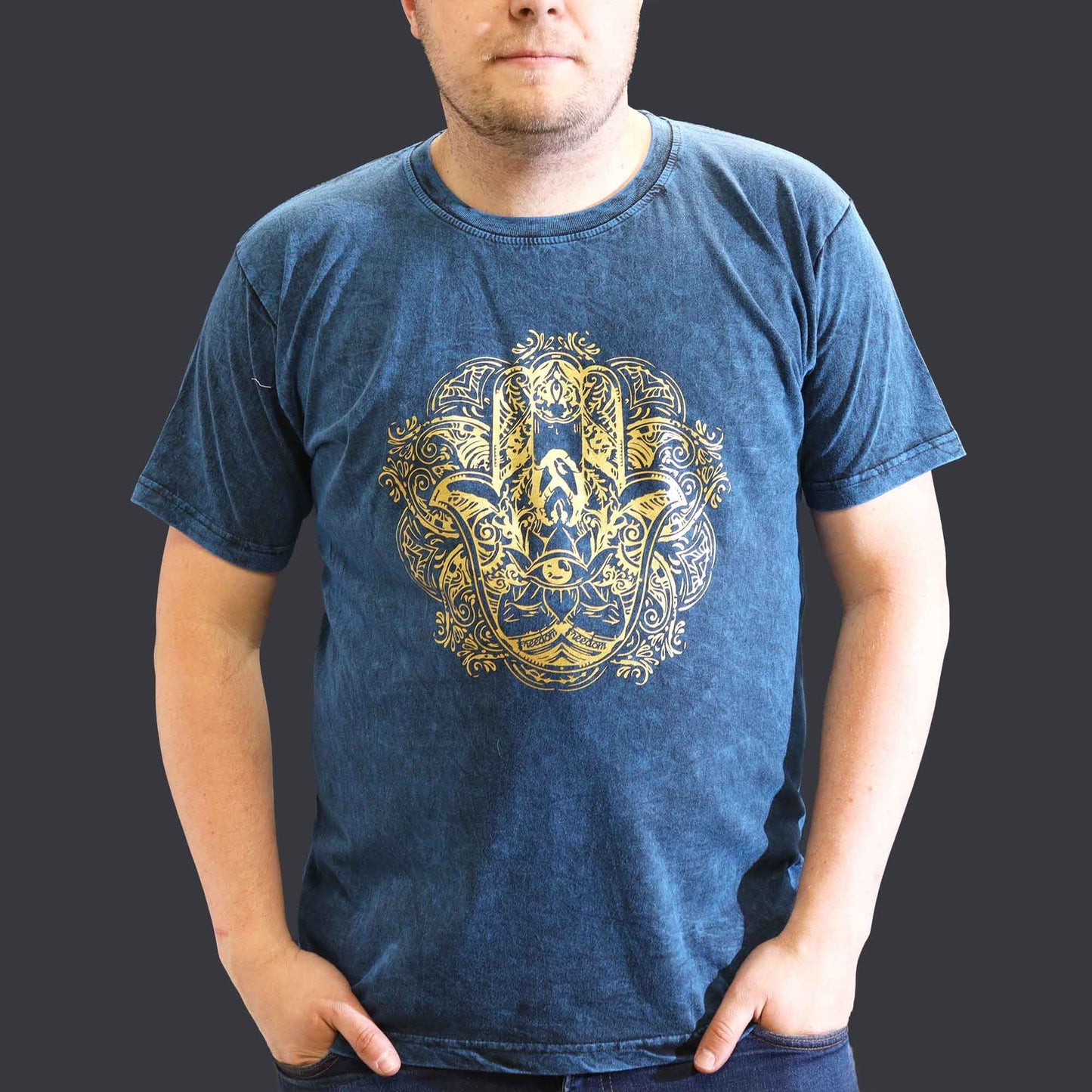 Nomad Sari Stonewashed T-Shirt – Hamsa – Blau – Größe XL