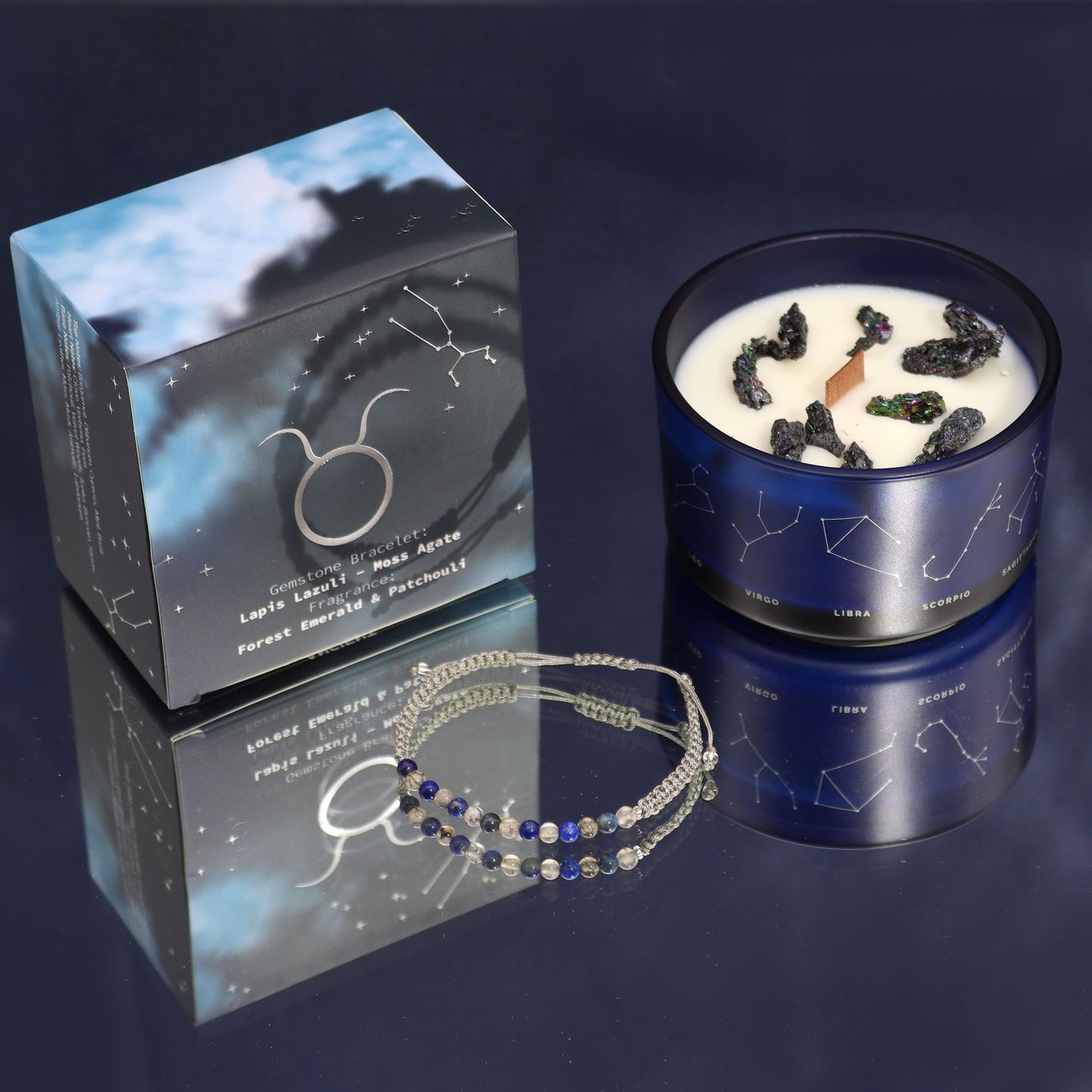 Sternzeichen Kristallkerze & Edelstein-Armband – Stier (Taurus)