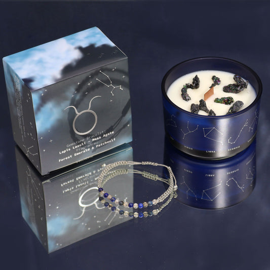 Sternzeichen Kristallkerze & Edelstein-Armband – Stier (Taurus)