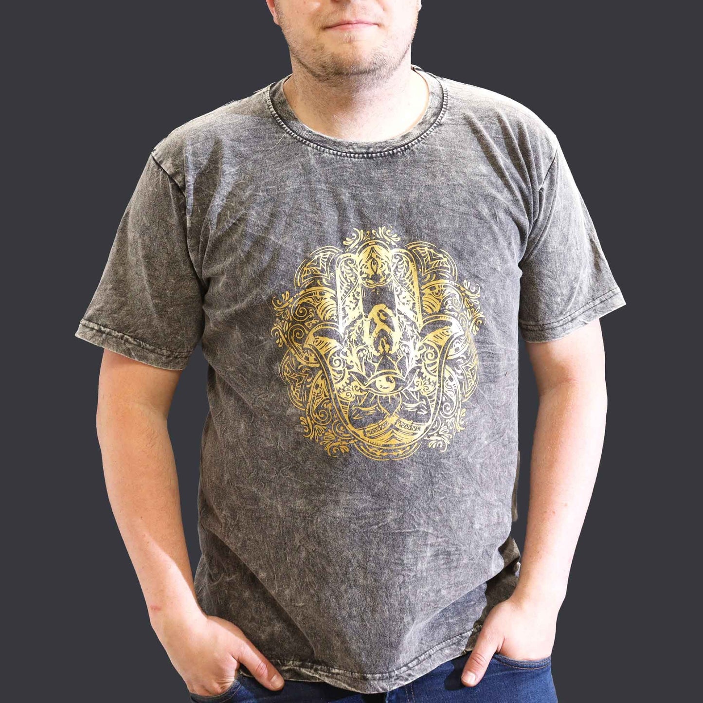 Nomad Sari Stonewashed T-Shirt – Hamsa – Dunkelgrau – Größe XL