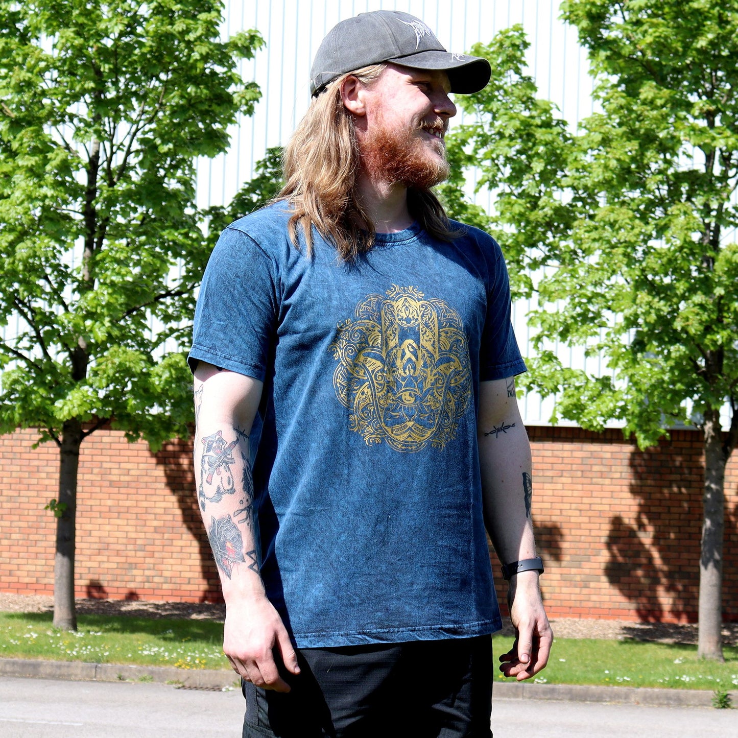 Nomad Sari Stonewashed T-Shirt – Hamsa – Blau – Größe XL