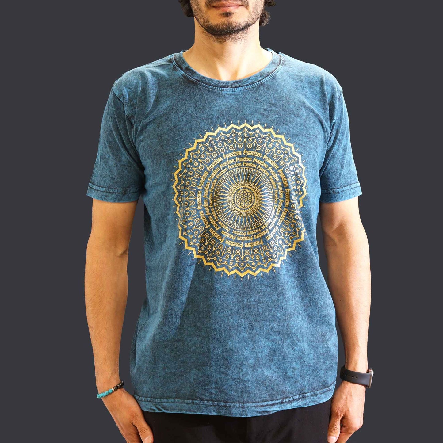 Nomad Sari Stonewashed T-Shirt – Mandala – Blau – Größe M