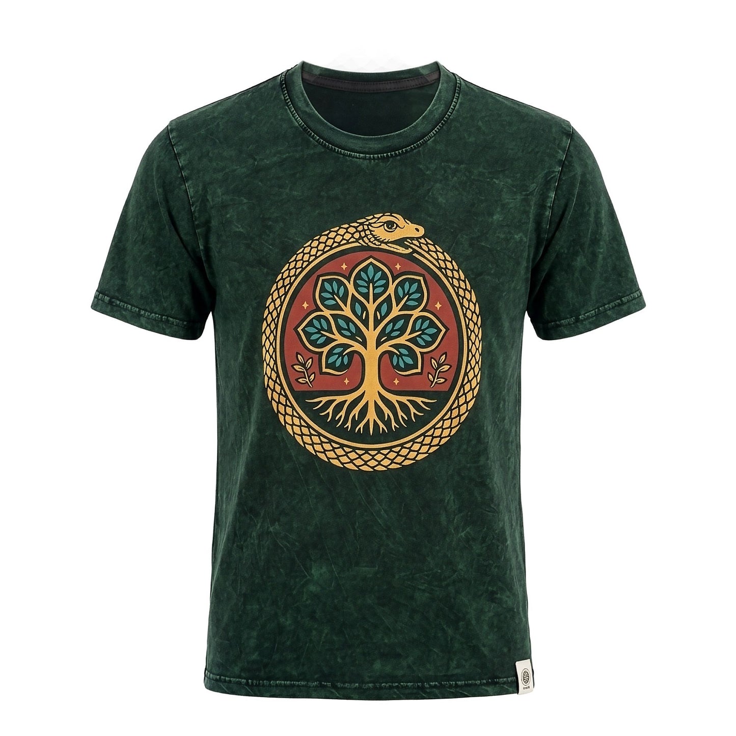 Nomad Sari Stonewashed T-Shirt – Lebensbaum – Grün – Größe S