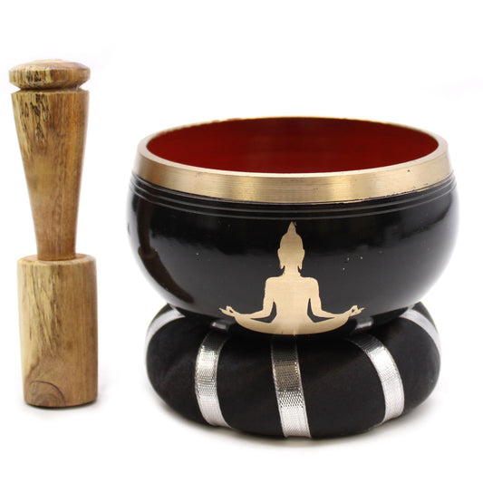 Tibetische Klangschalen-Set Buddha – Schwarz/Orange 10,7cm
