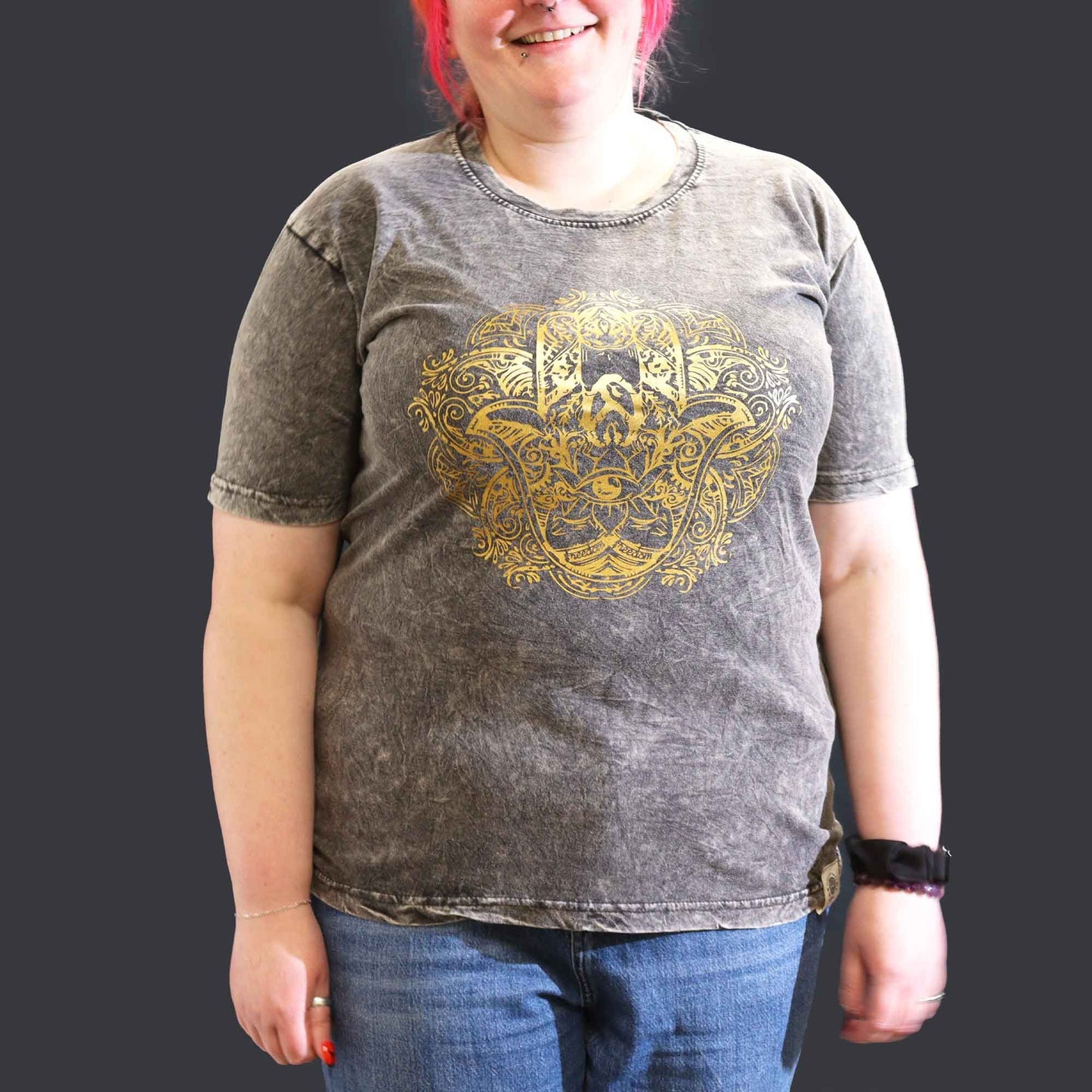 Nomad Sari Stonewashed T-Shirt – Hamsa – Dunkelgrau – Größe XL