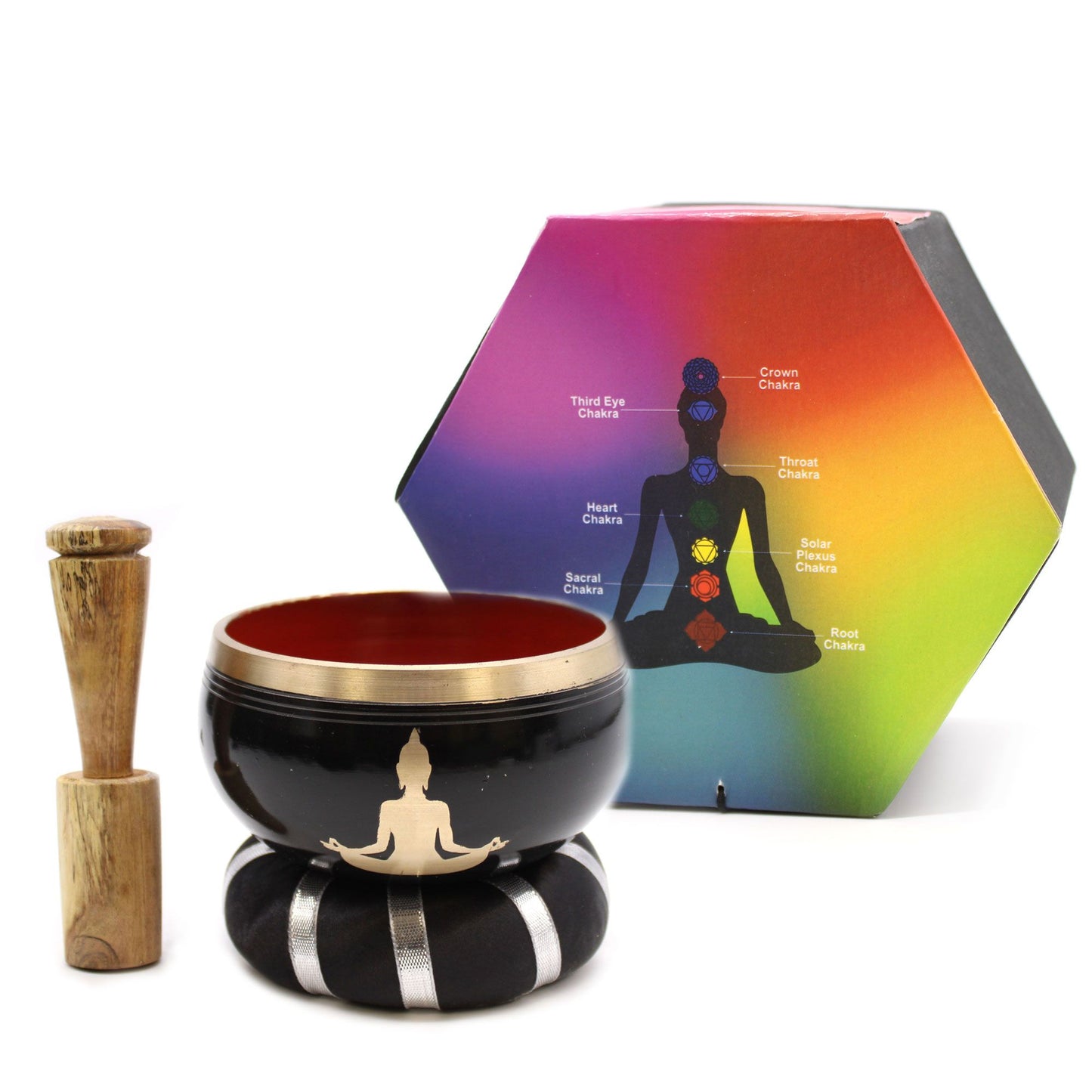 Tibetische Klangschalen-Set Buddha – Schwarz/Orange 10,7cm