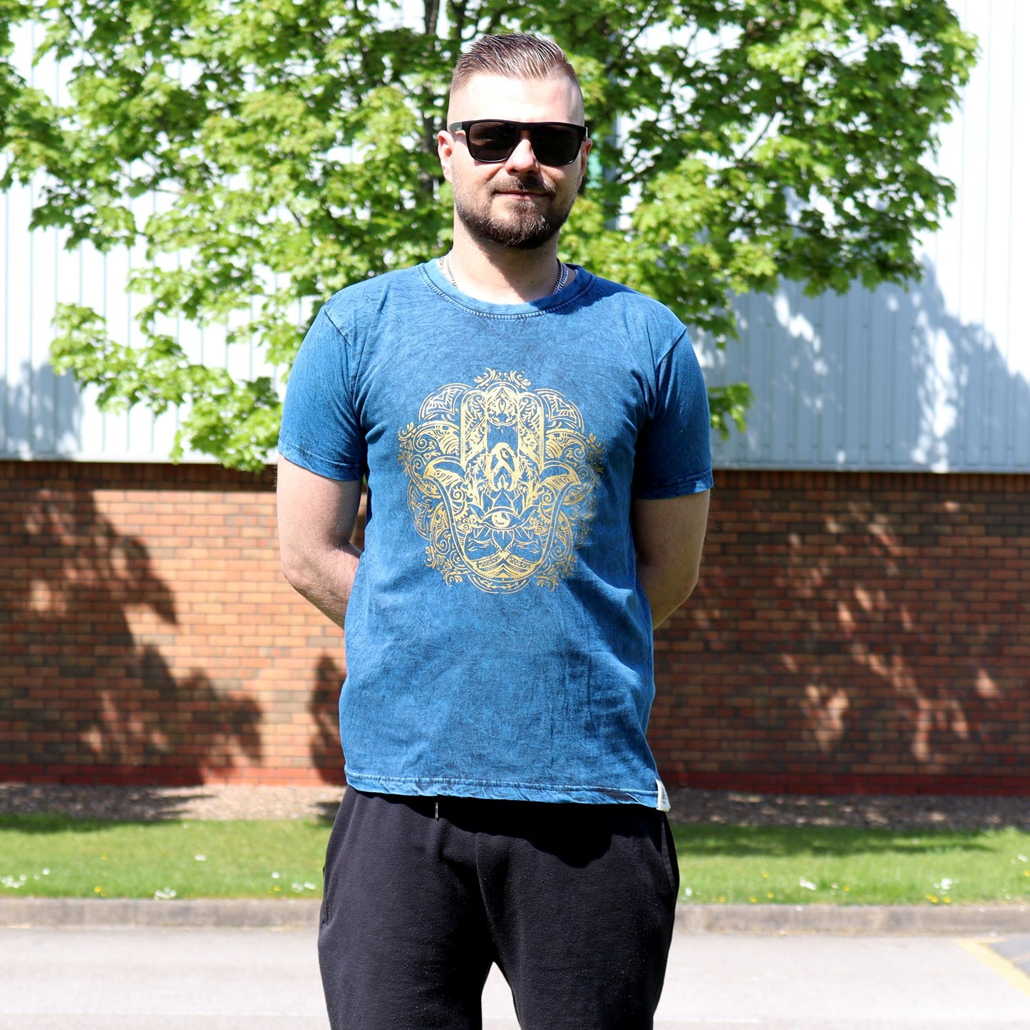 Nomad Sari Stonewashed T-Shirt – Hamsa – Blau – Größe S