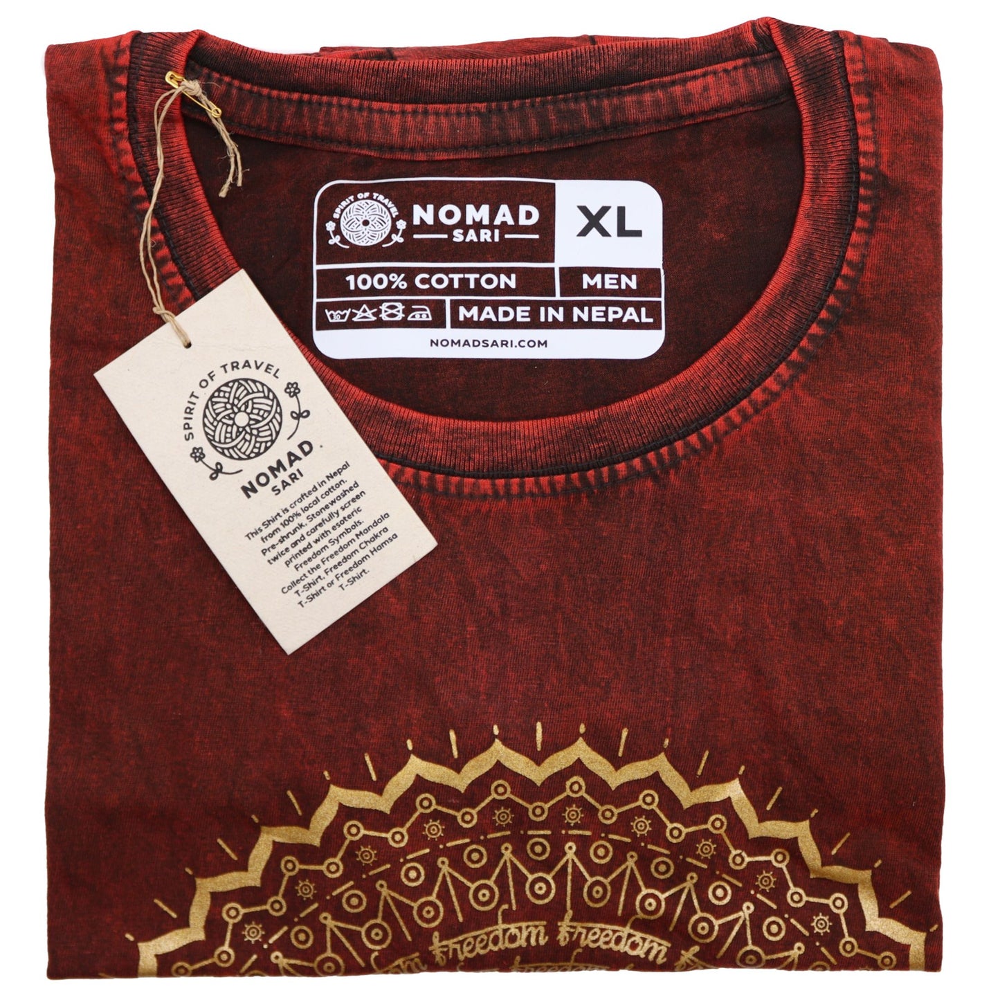 Nomad Sari Stonewashed T-Shirt – Hamsa – Weinrot – Größe XL
