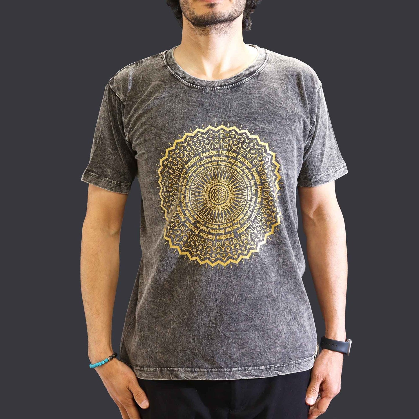 Nomad Sari Stonewashed T-Shirt – Mandala – Dunkelgrau – Größe M