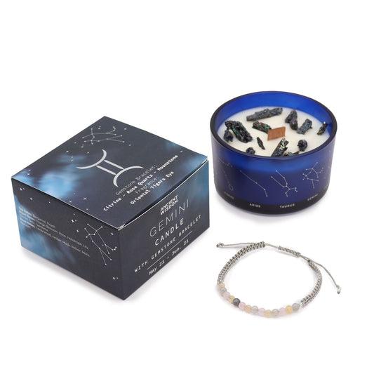 Sternzeichen Kristallkerze & Edelstein-Armband – Zwillinge (Gemini)