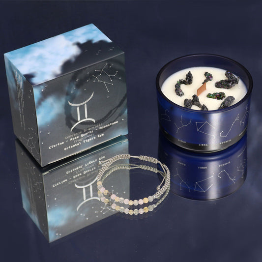 Sternzeichen Kristallkerze & Edelstein-Armband – Zwillinge (Gemini)