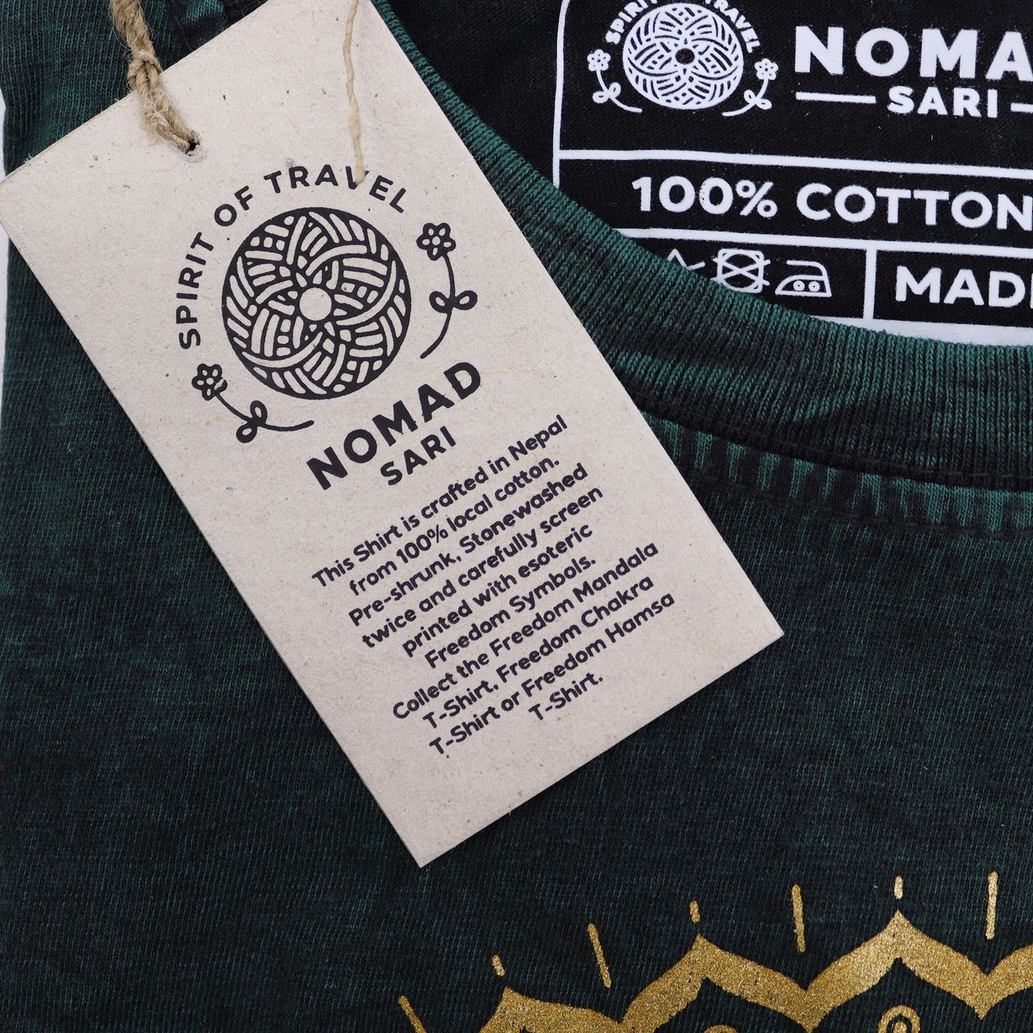 Nomad Sari Stonewashed T-Shirt – Mandala – Grün – Größe M