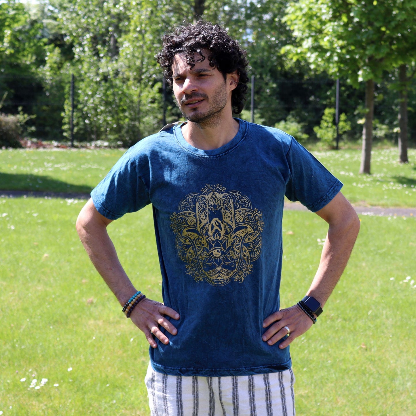 Nomad Sari Stonewashed T-Shirt – Hamsa – Blau – Größe M