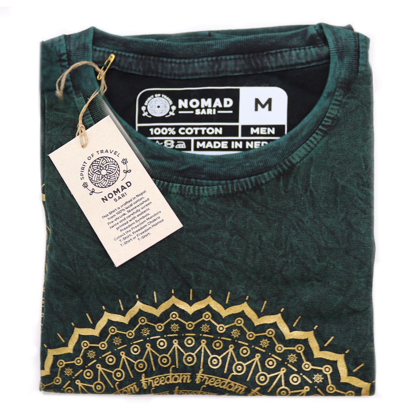 Nomad Sari Stonewashed T-Shirt – Mandala – Grün – Größe M