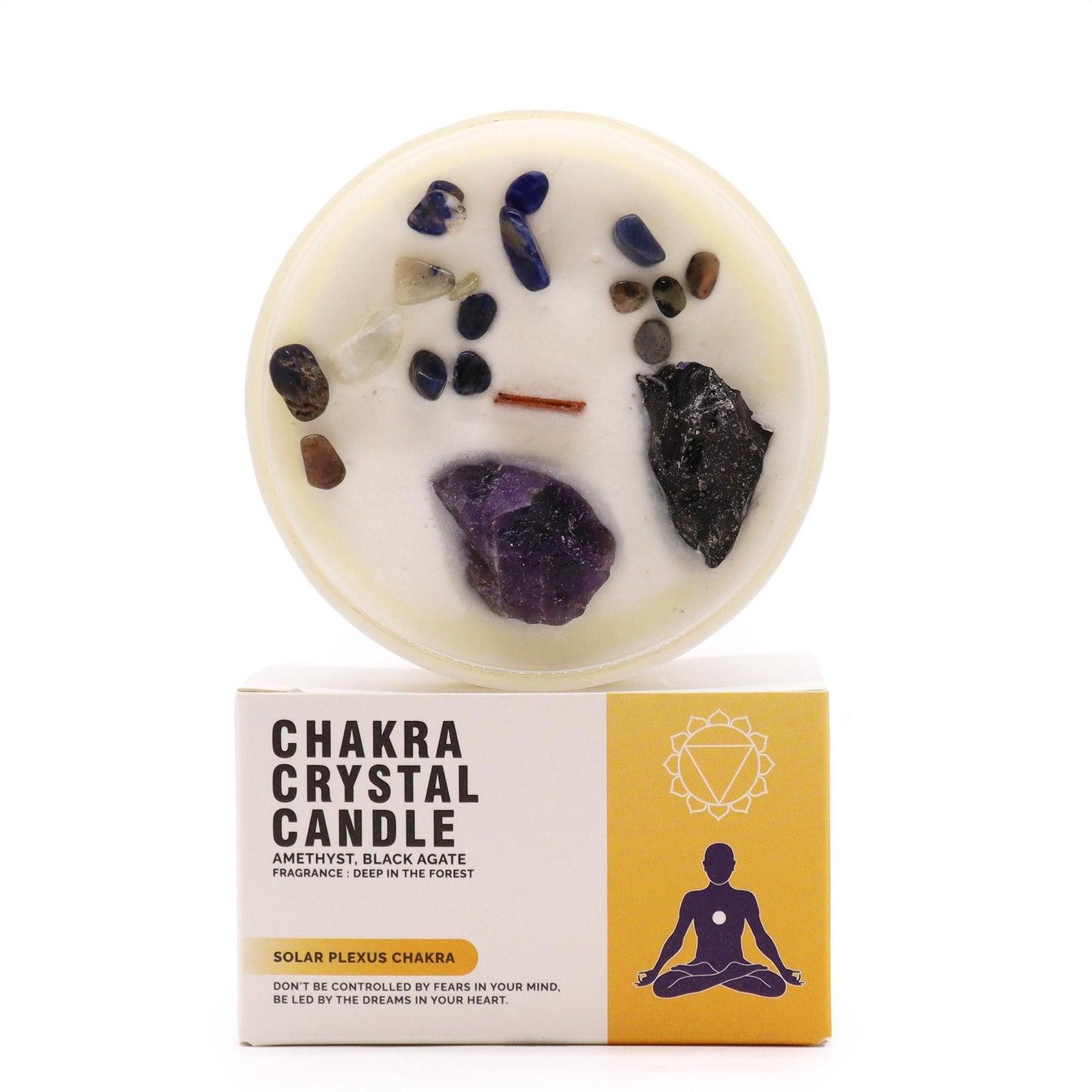 Chakra Kristallkerze – Solarplexuschakra | Sojakerze mit Edelsteinen