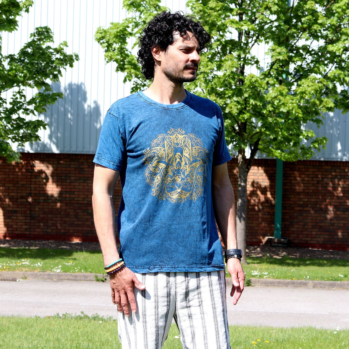 Nomad Sari Stonewashed T-Shirt – Hamsa – Blau – Größe M