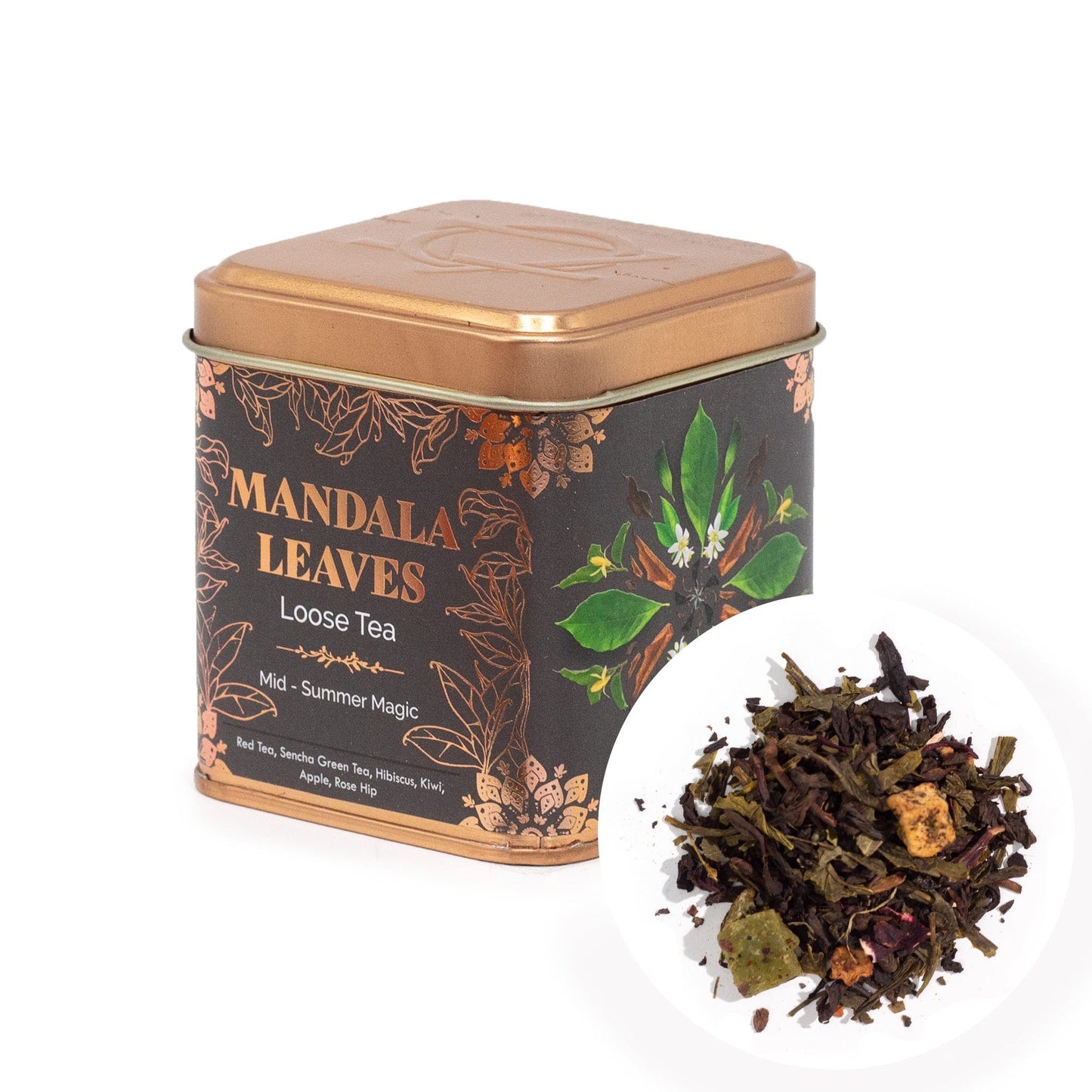 50g Pu-Erh & Grüntee – Hibiskus, Apfel & Erdbeere | Mid-summer Magic (Dose)