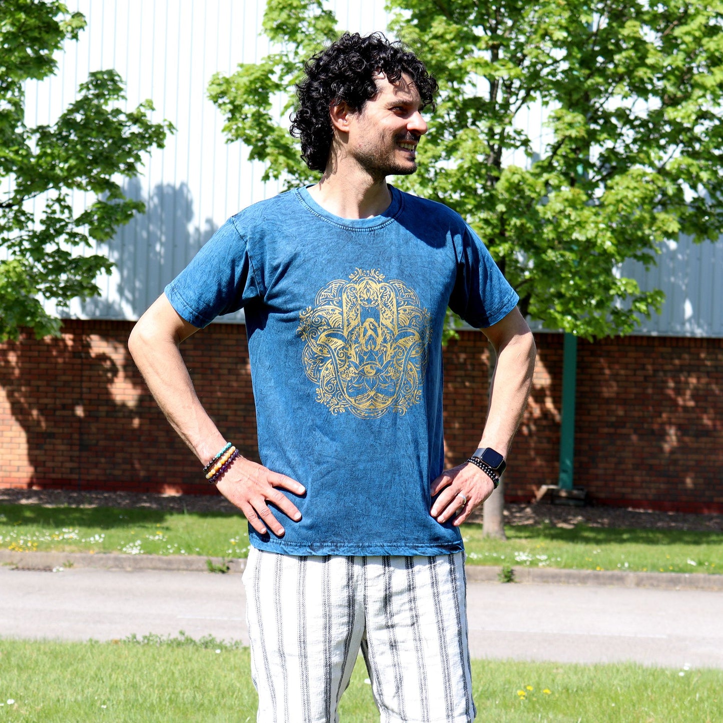 Nomad Sari Stonewashed T-Shirt – Hamsa – Blau – Größe M
