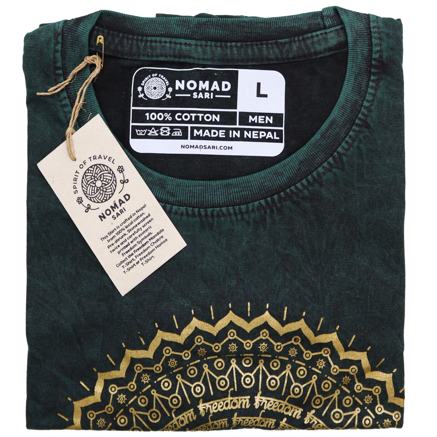 Nomad Sari Stonewashed T-Shirt – Hamsa – Grün – Größe L
