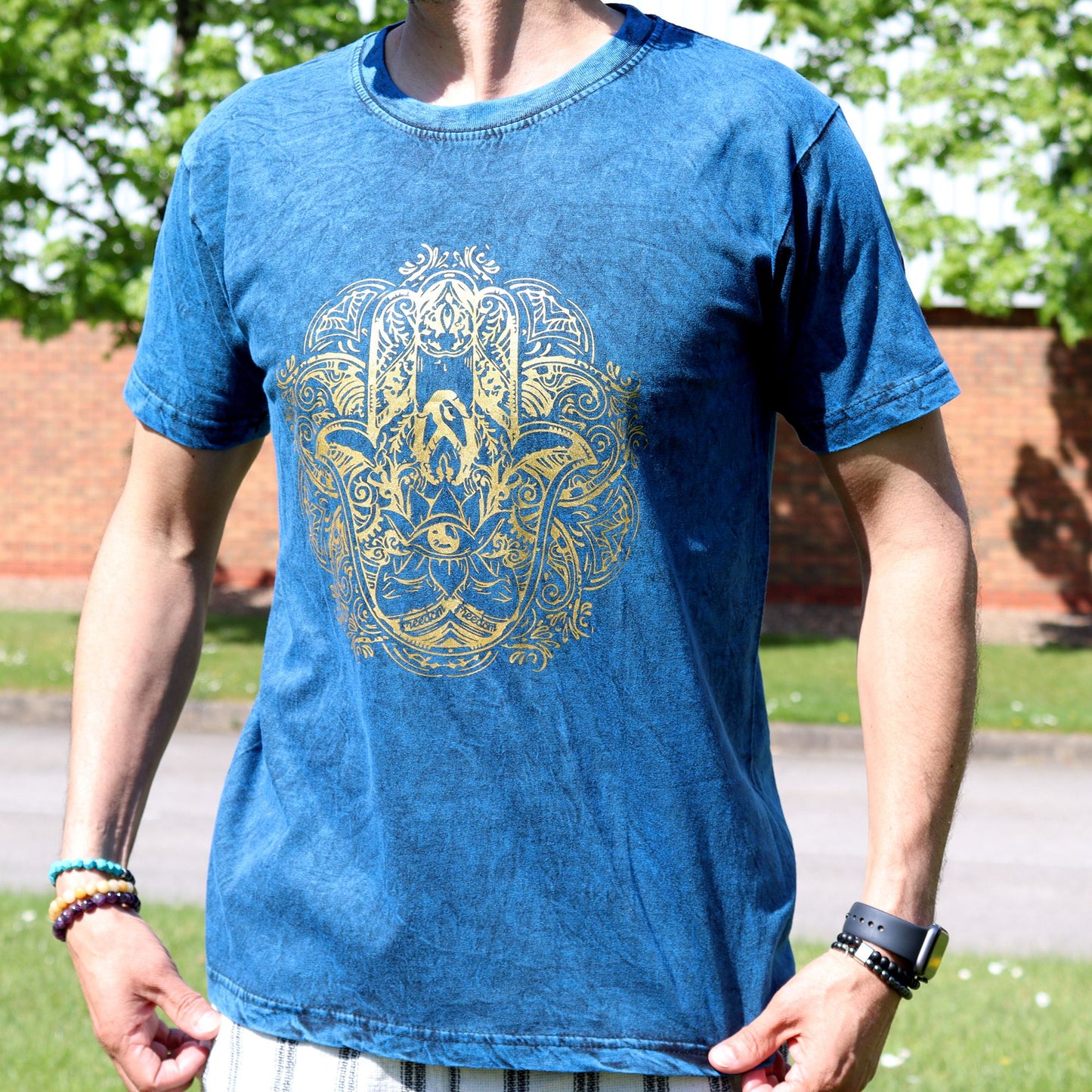 Nomad Sari Stonewashed T-Shirt – Hamsa – Blau – Größe M