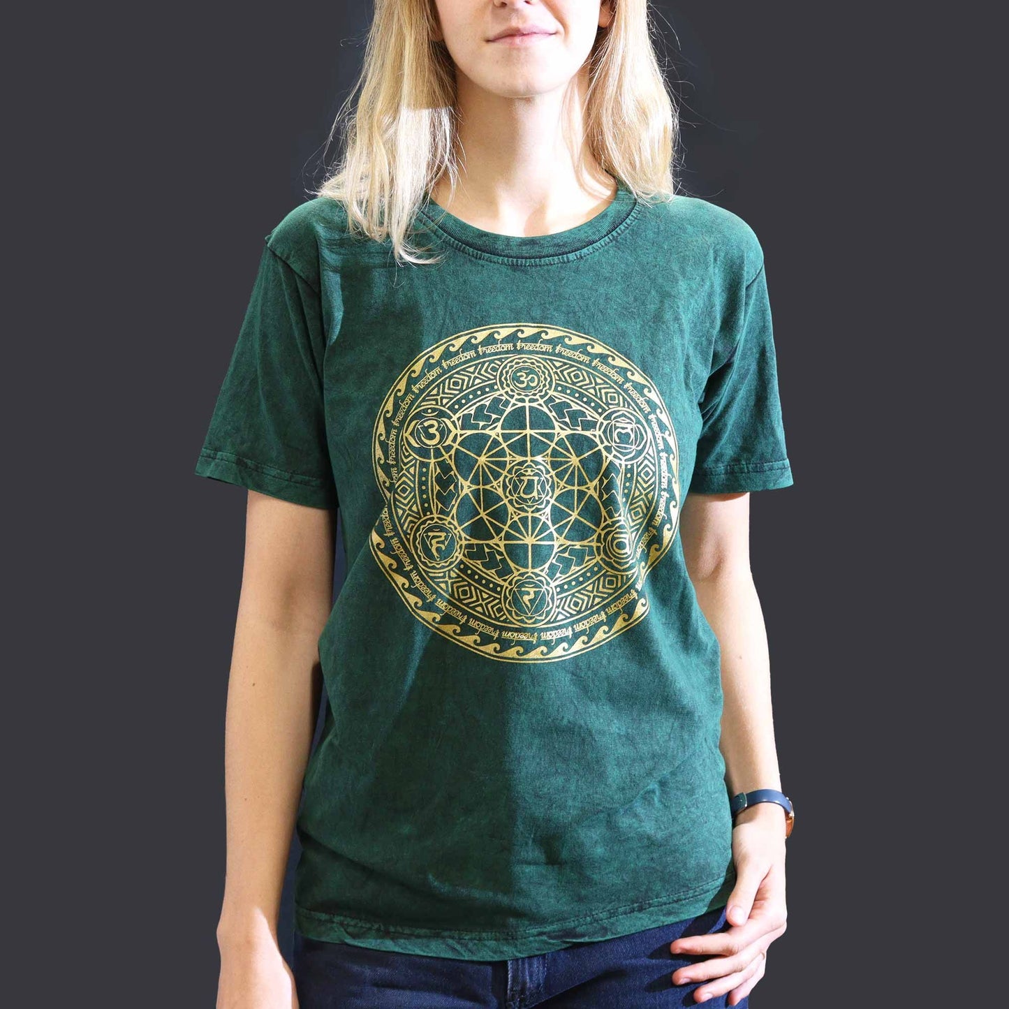 Nomad Sari Stonewashed T-Shirt – Chakra – Grün – Größe S