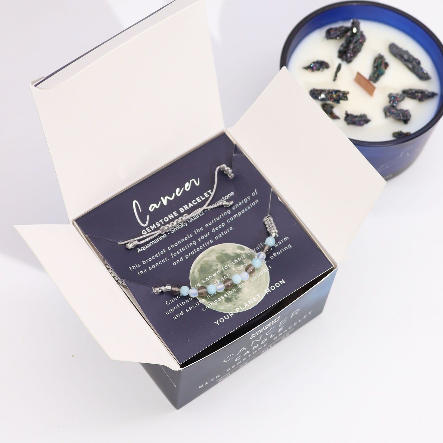Sternzeichen Kristallkerze & Edelstein-Armband – Krebs (Cancer)