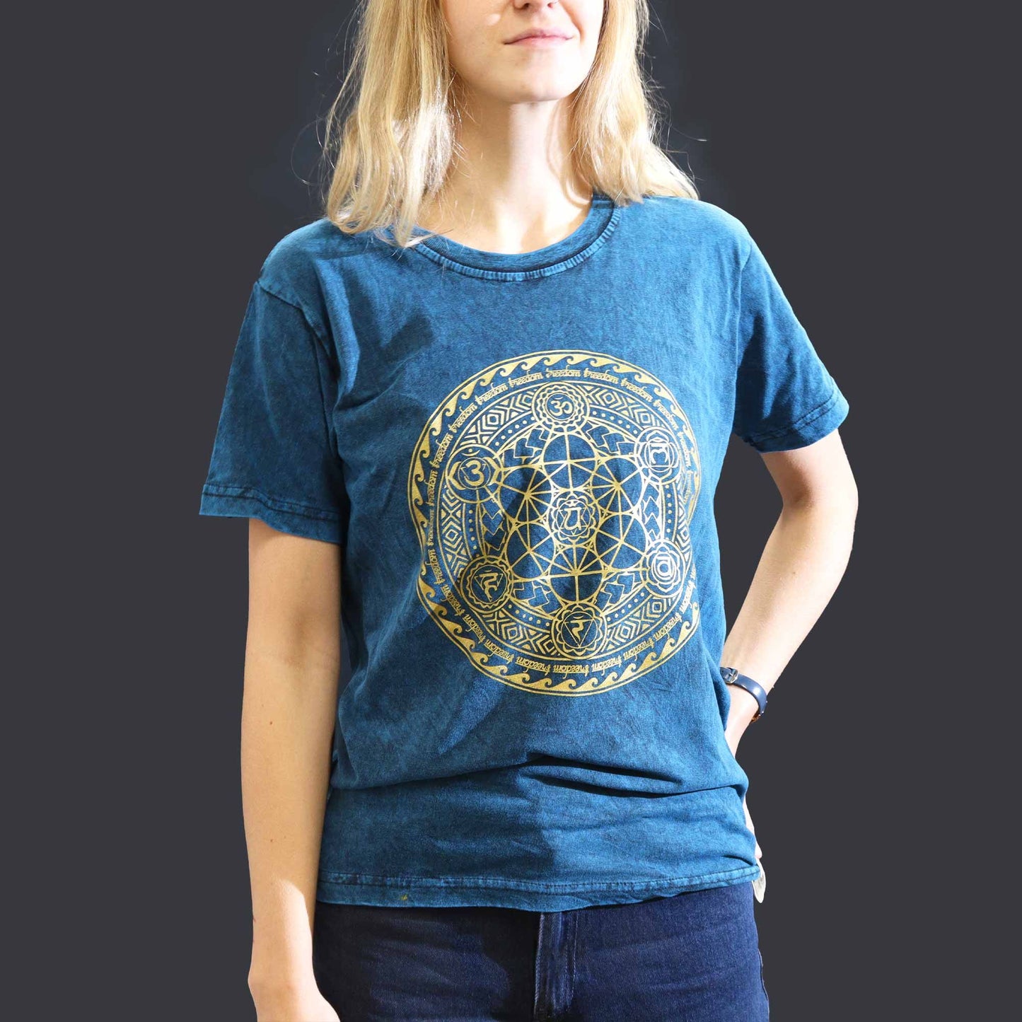 Nomad Sari Stonewashed T-Shirt – Chakra – Blau – Größe S