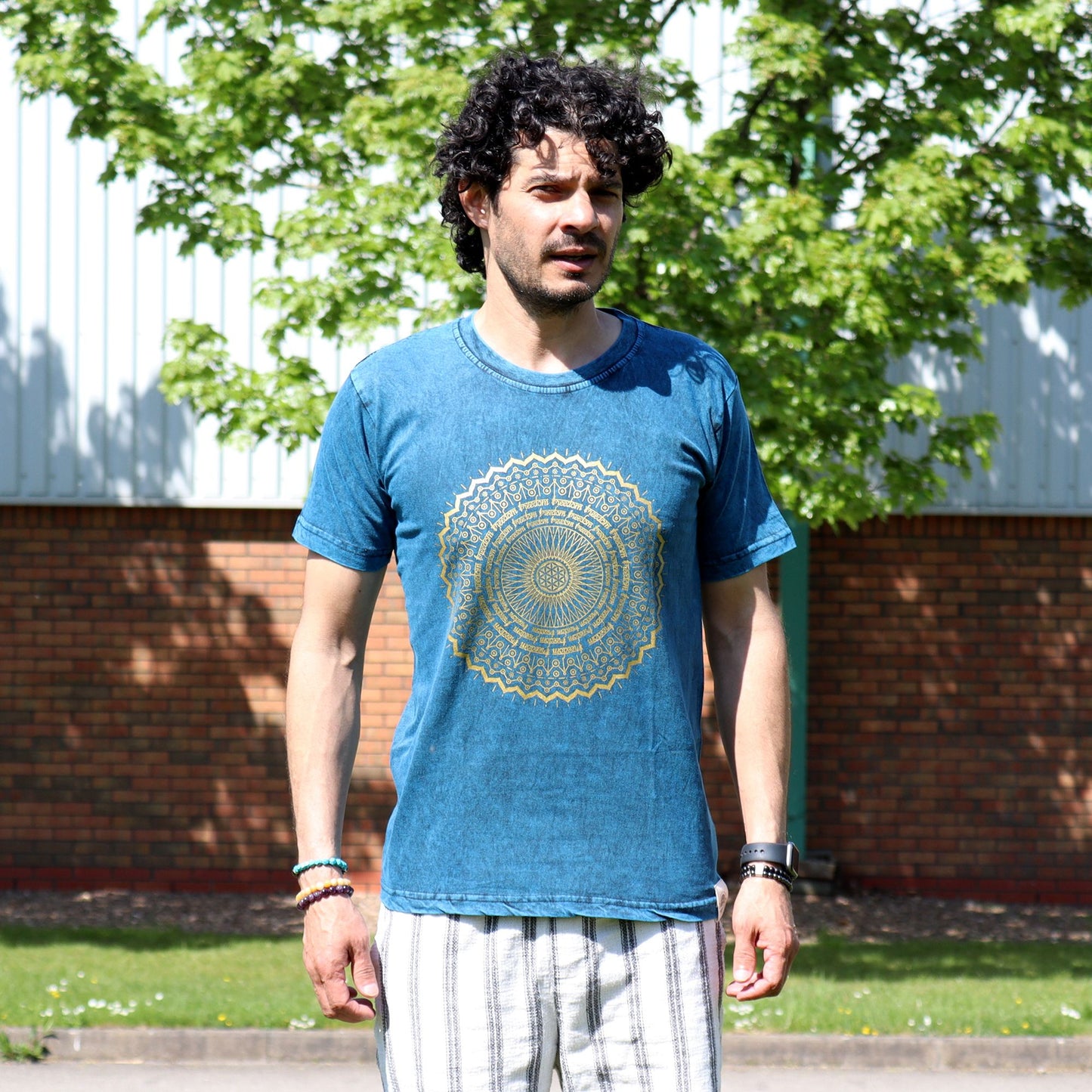 Nomad Sari Stonewashed T-Shirt – Mandala – Blau – Größe M
