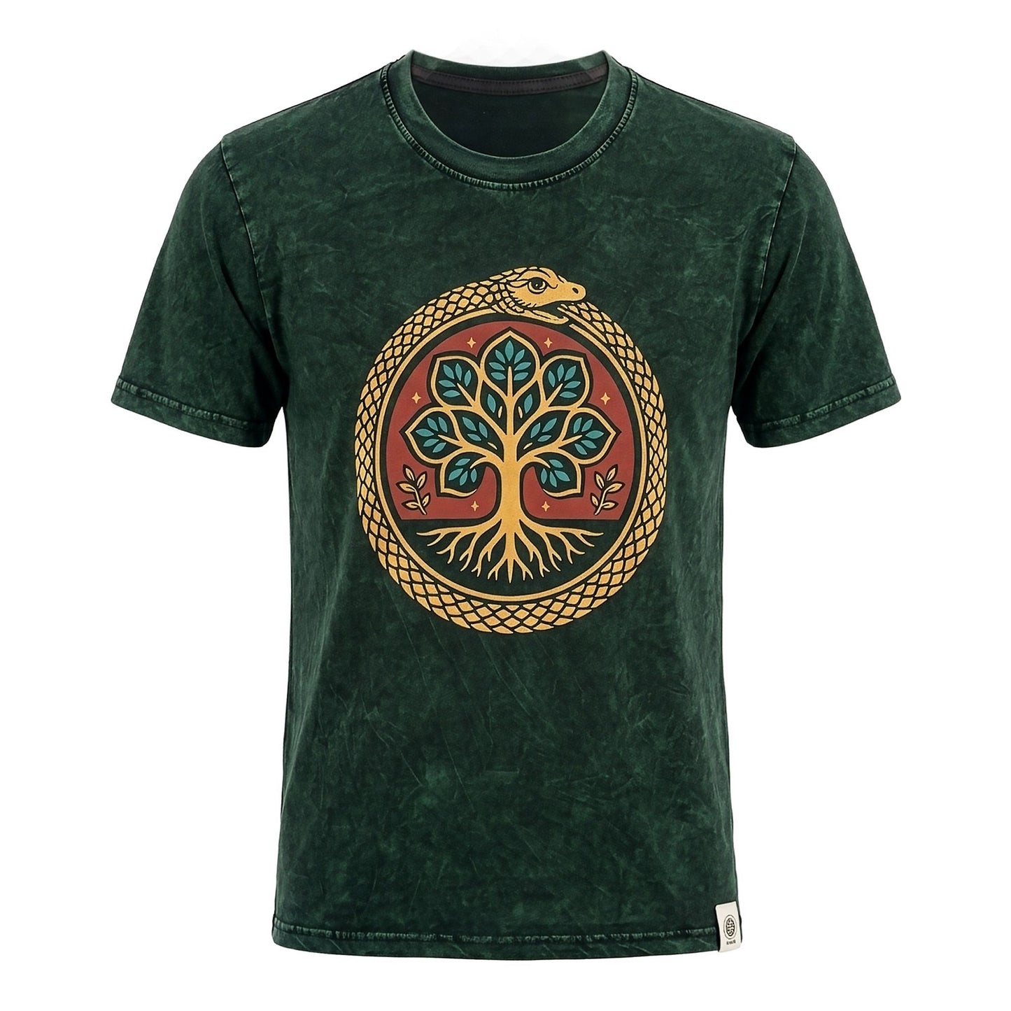 Nomad Sari Stonewashed T-Shirt – Lebensbaum – Grün – Größe M