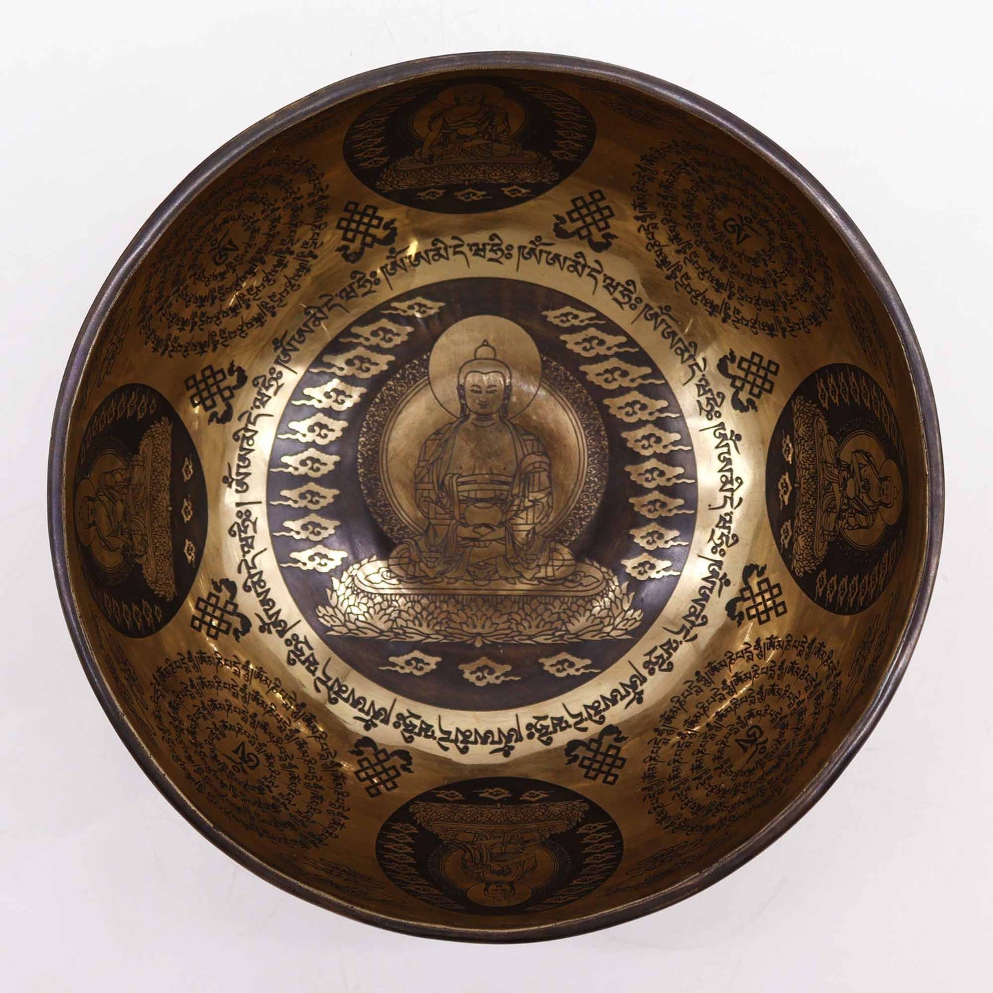 Tibetische Heilklangschale Graviert – Fünf Buddhas 21cm (Nepal)