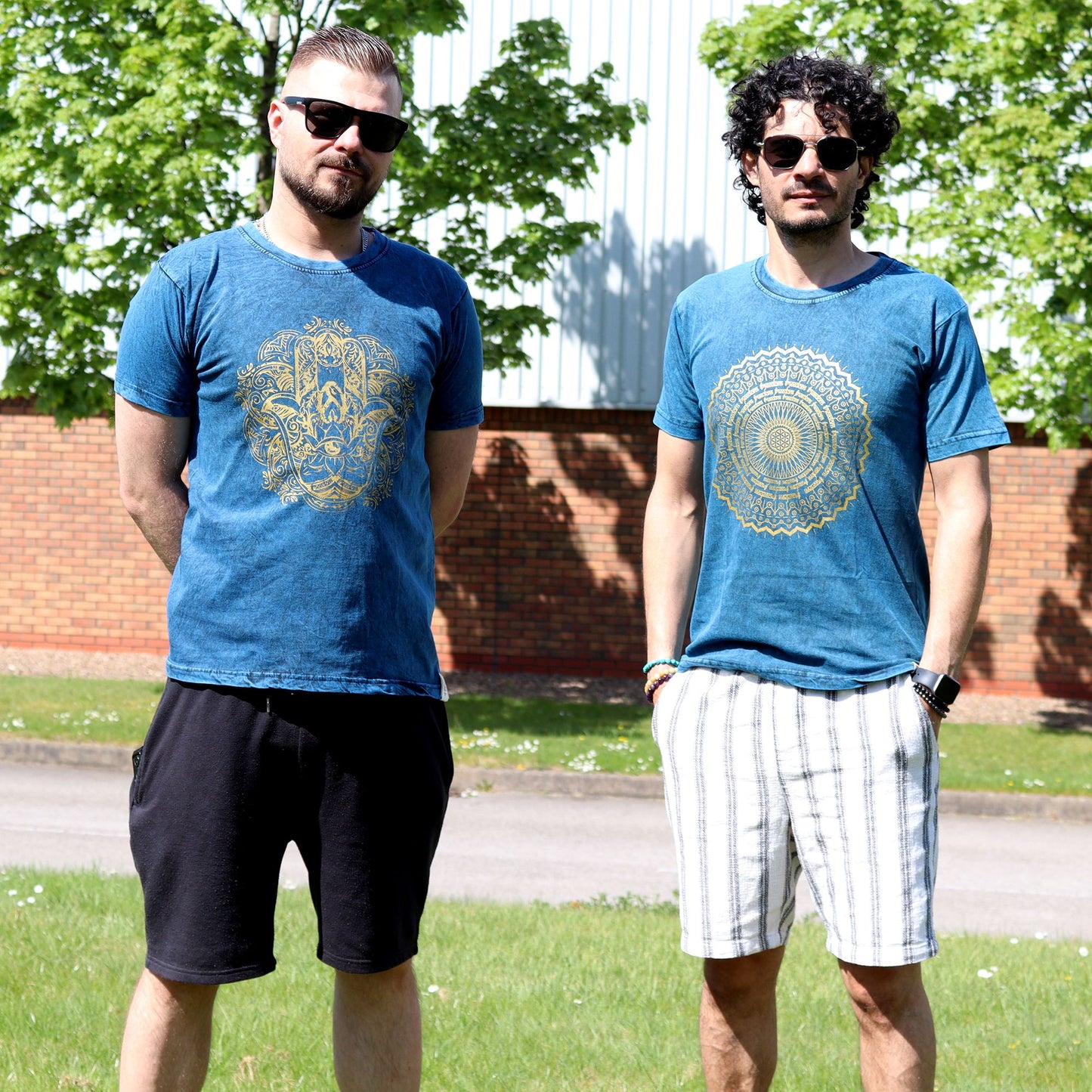 Nomad Sari Stonewashed T-Shirt – Mandala – Blau – Größe M