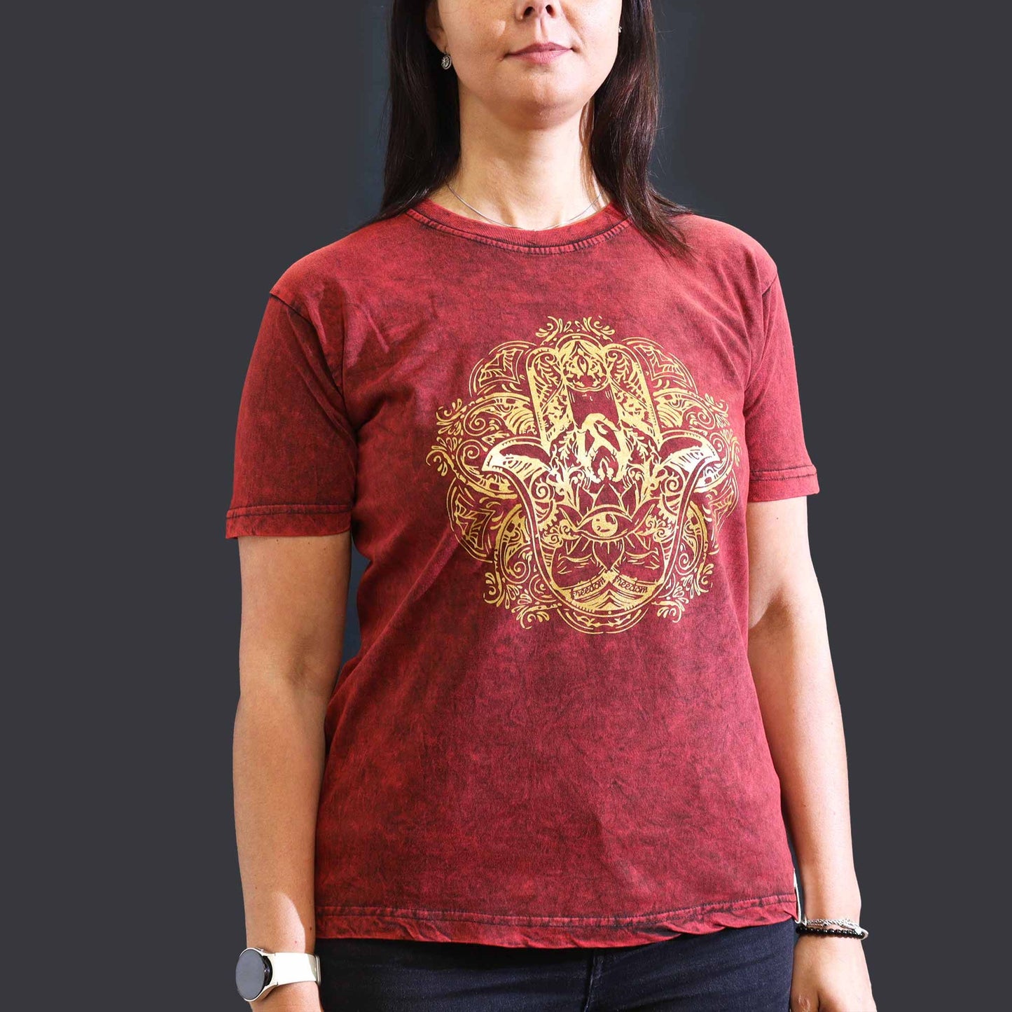 Nomad Sari Stonewashed T-Shirt – Hamsa – Weinrot – Größe M