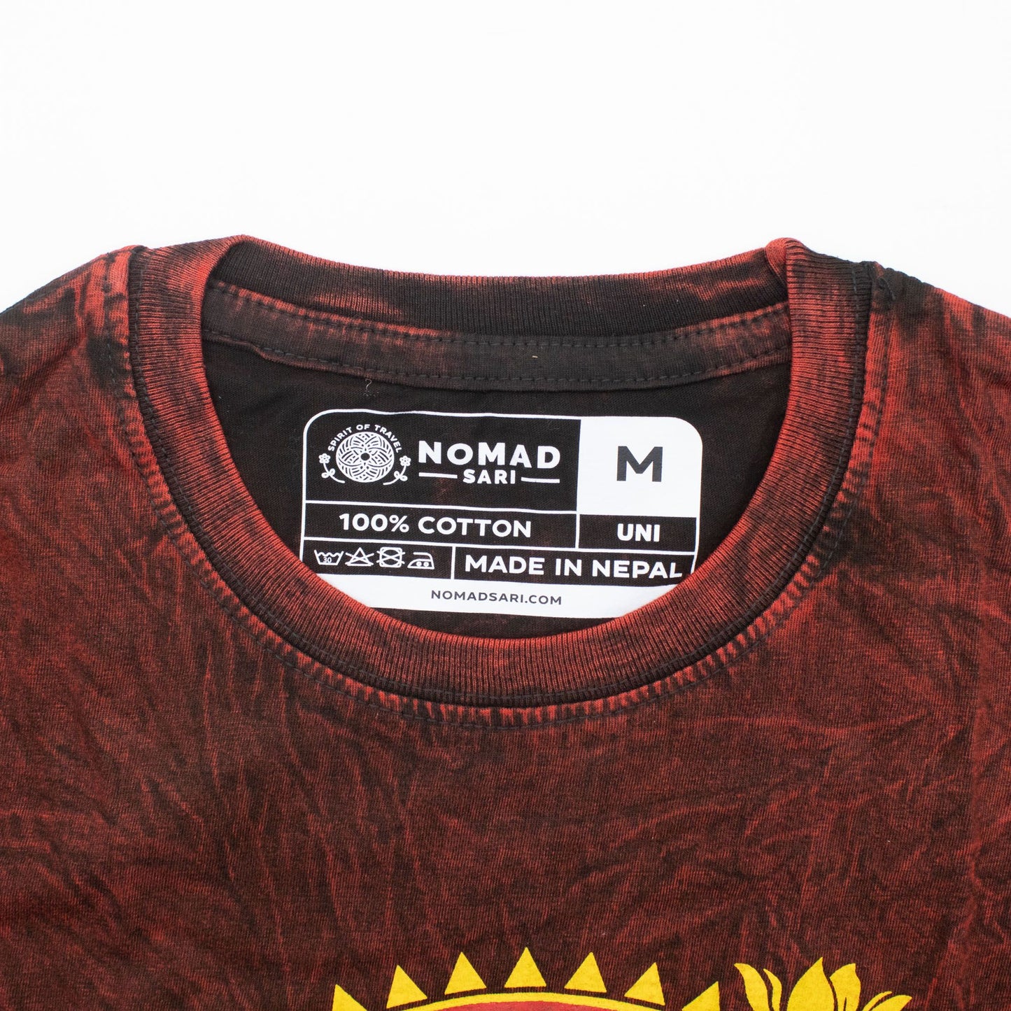 Nomad Sari Stonewashed T-Shirt – Drachen-Mandala – Weinrot – Größe L