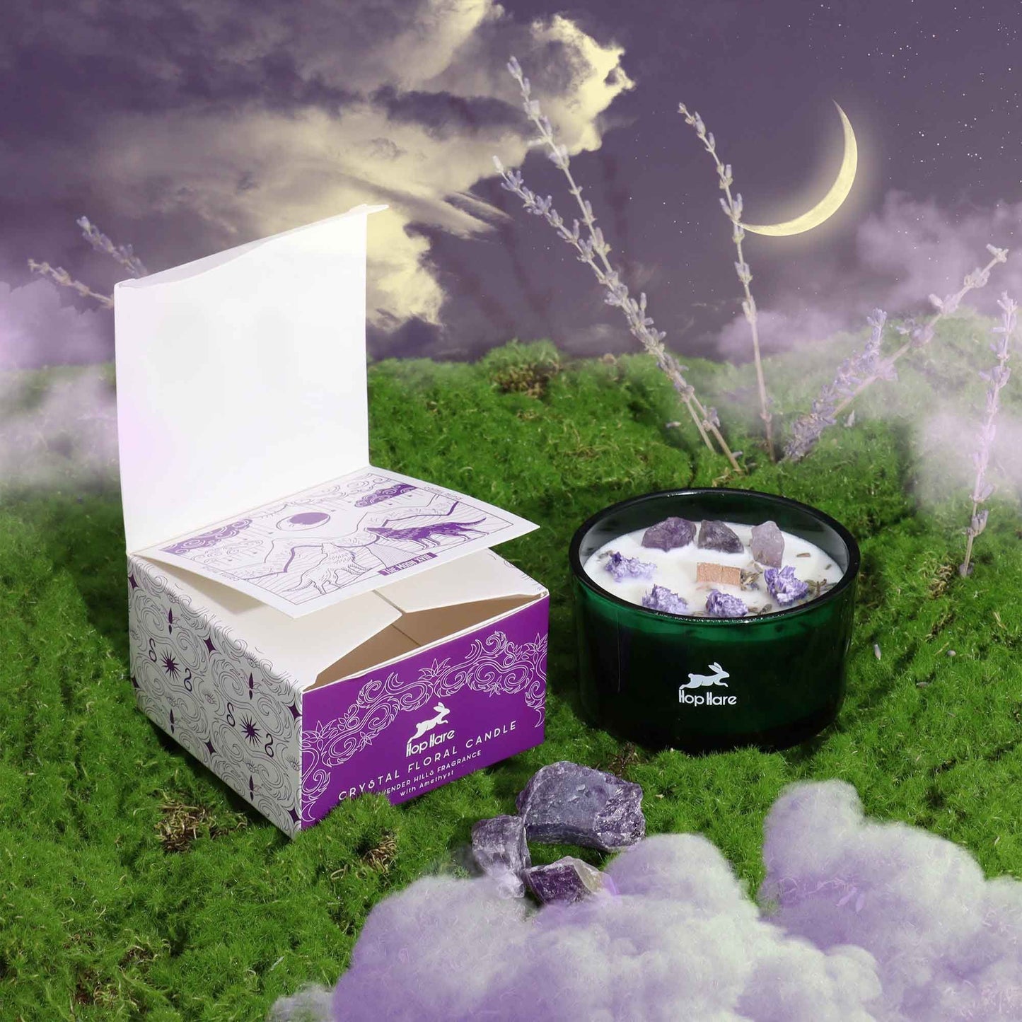Hop Hare Kristallkerze – Der Mond | Duftkerze mit Amethyst