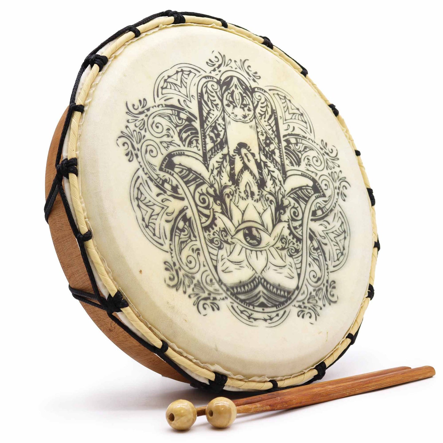 Schamanische Hamsa Trommel mit 2 Schlegeln – 30cm