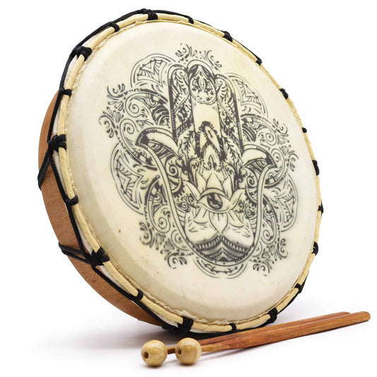 Schamanische Hamsa Trommel mit 2 Schlegeln – 30cm