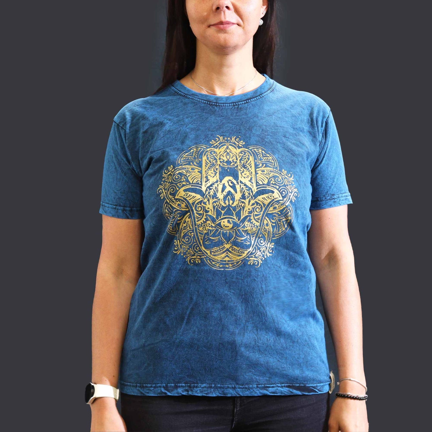 Nomad Sari Stonewashed T-Shirt – Hamsa – Blau – Größe M
