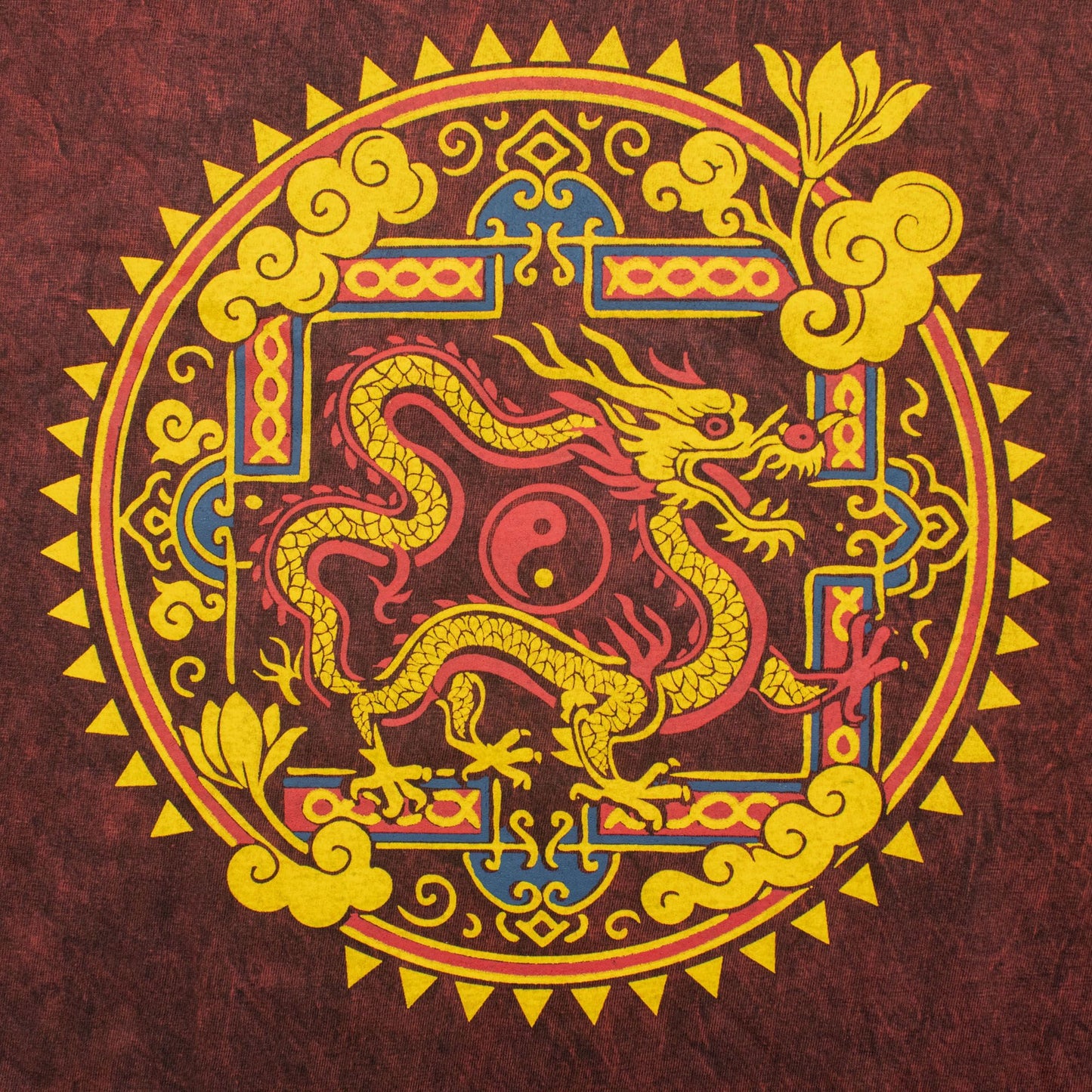 Nomad Sari Stonewashed T-Shirt – Drachen-Mandala – Weinrot – Größe L