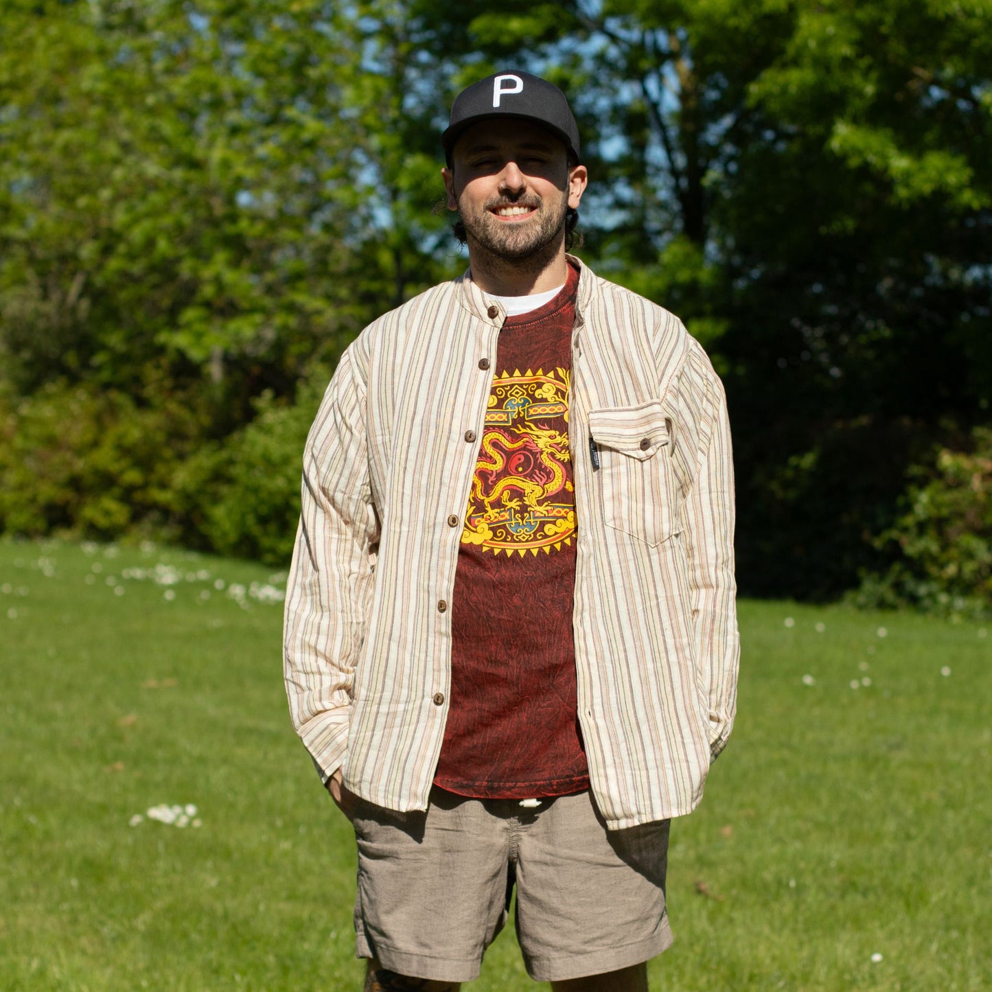 Nomad Sari Stonewashed T-Shirt – Drachen-Mandala – Weinrot – Größe S