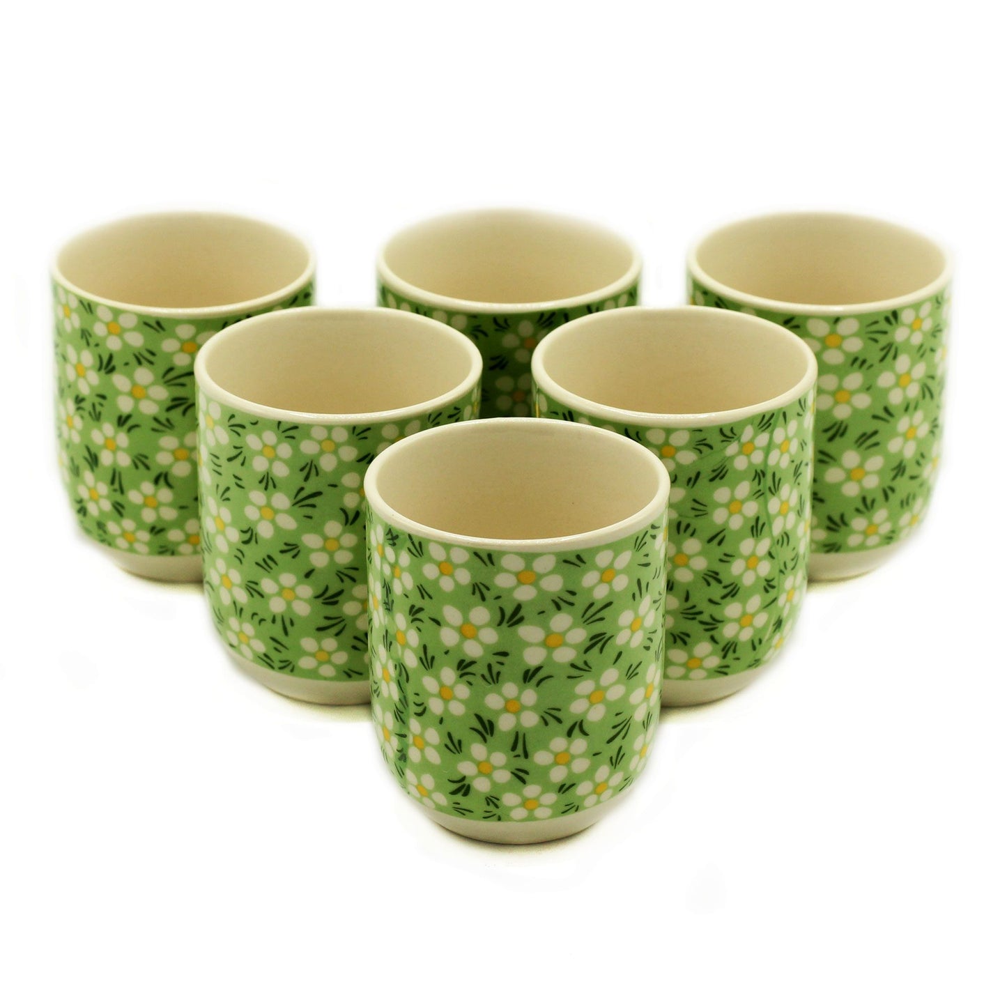 Kräutertee Tassen 6er-Set – Grüne Gänseblümchen